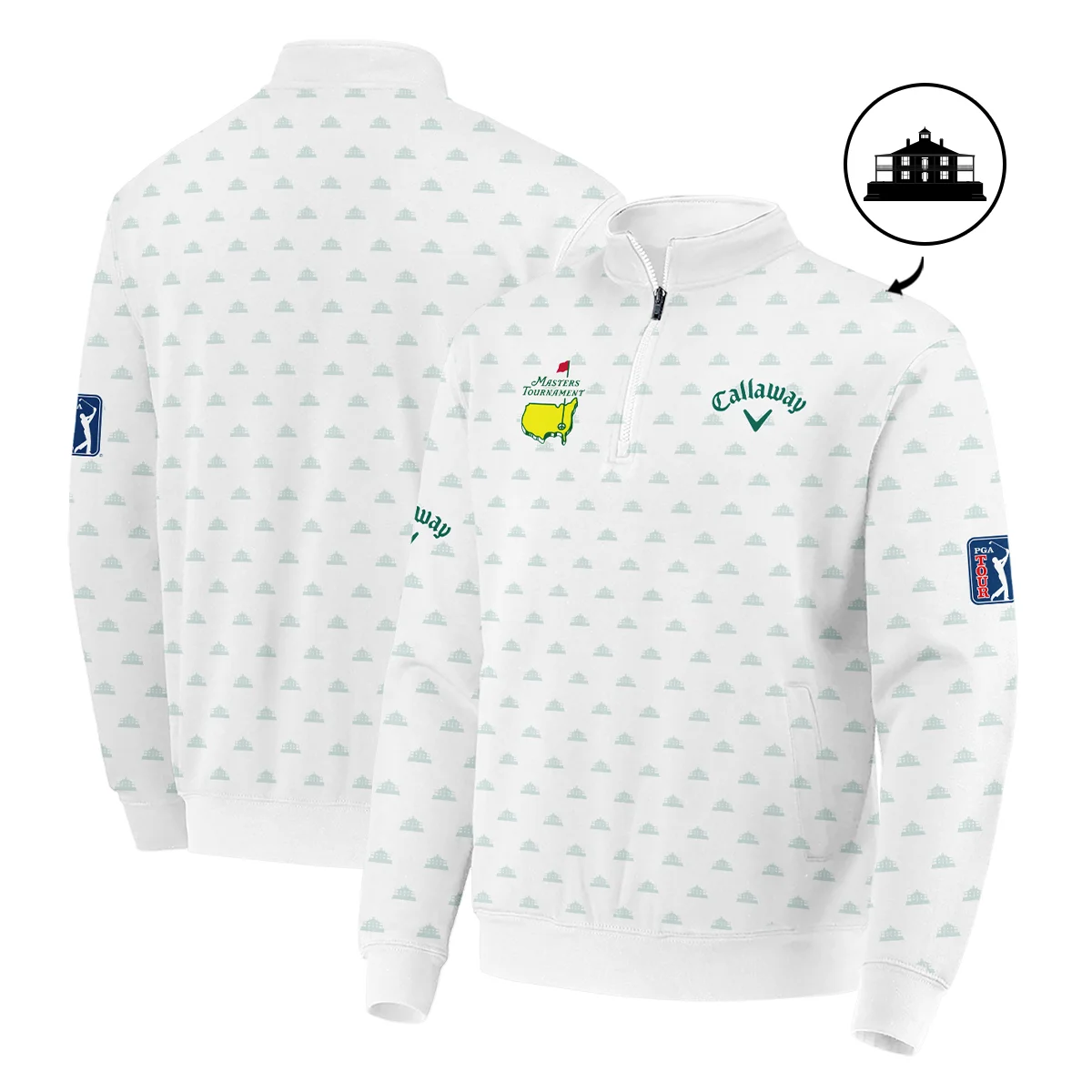 Masters Tournament Golf Sport Callaway Quarter-Zip Jacket Sports Cup Pattern White Green Quarter-Zip Jacket