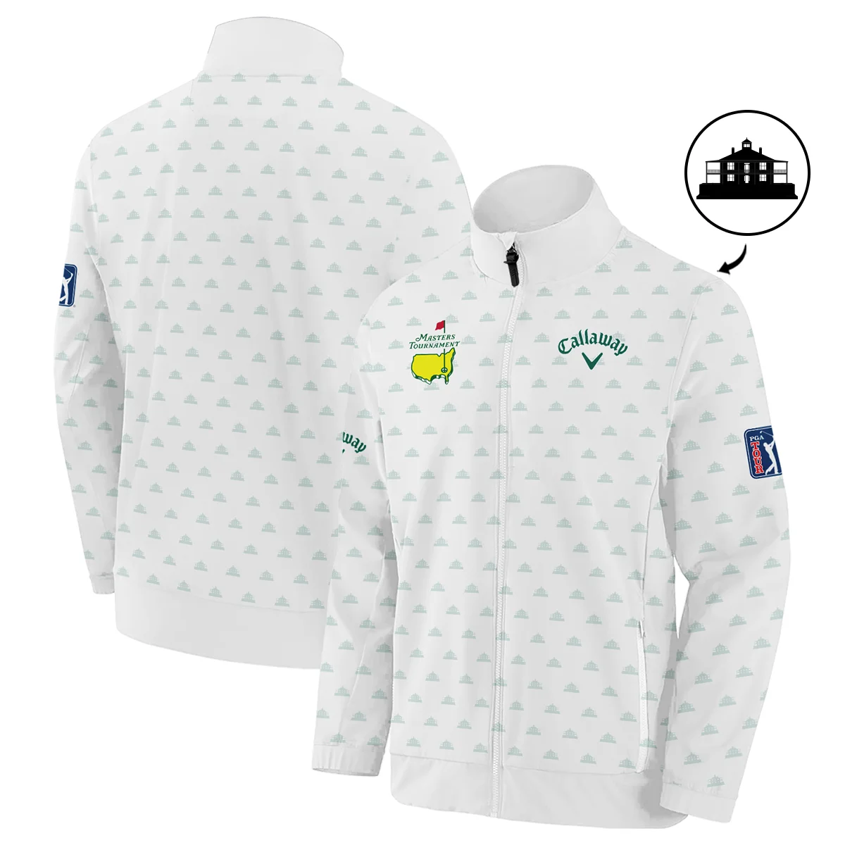 Masters Tournament Golf Sport Callaway Stand Colar Jacket Sports Cup Pattern White Green Stand Colar Jacket