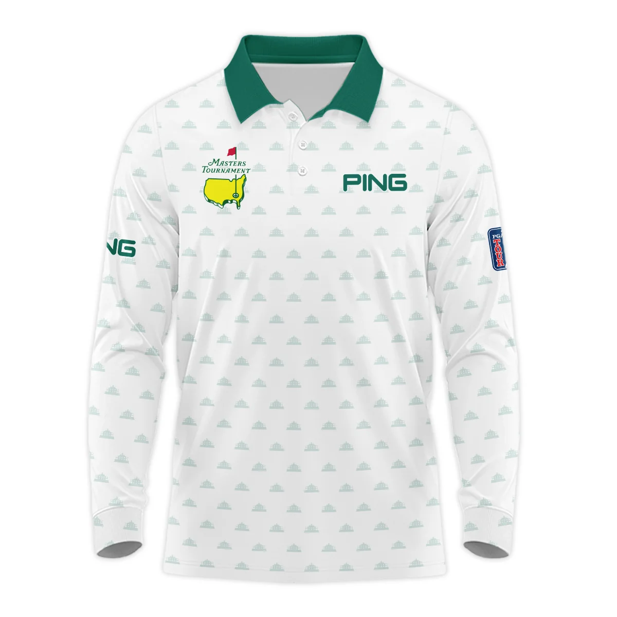 Masters Tournament Golf Sport Ping Long Polo Shirt Sports Cup Pattern White Green Long Polo Shirt For Men