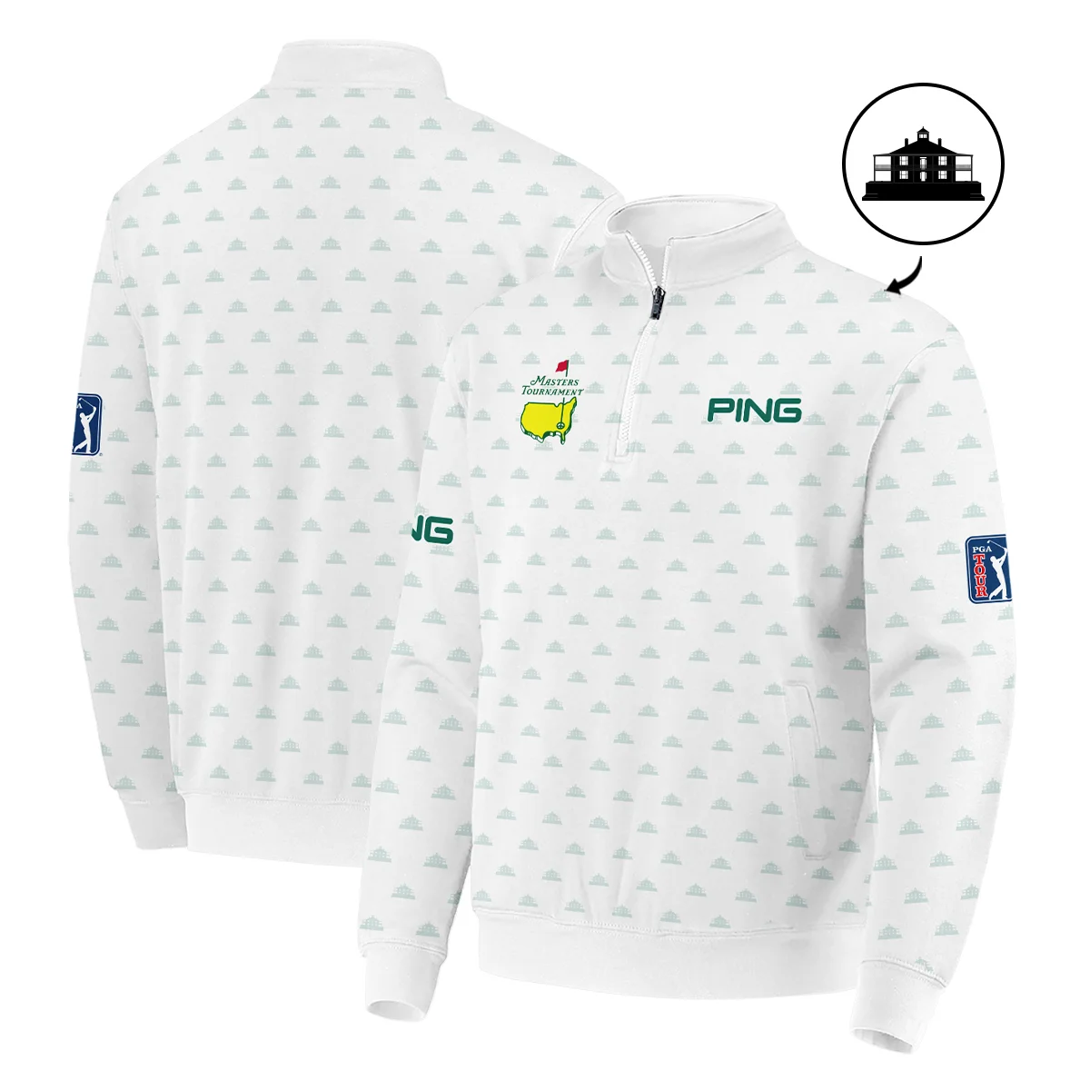 Masters Tournament Golf Sport Ping Quarter-Zip Jacket Sports Cup Pattern White Green Quarter-Zip Jacket