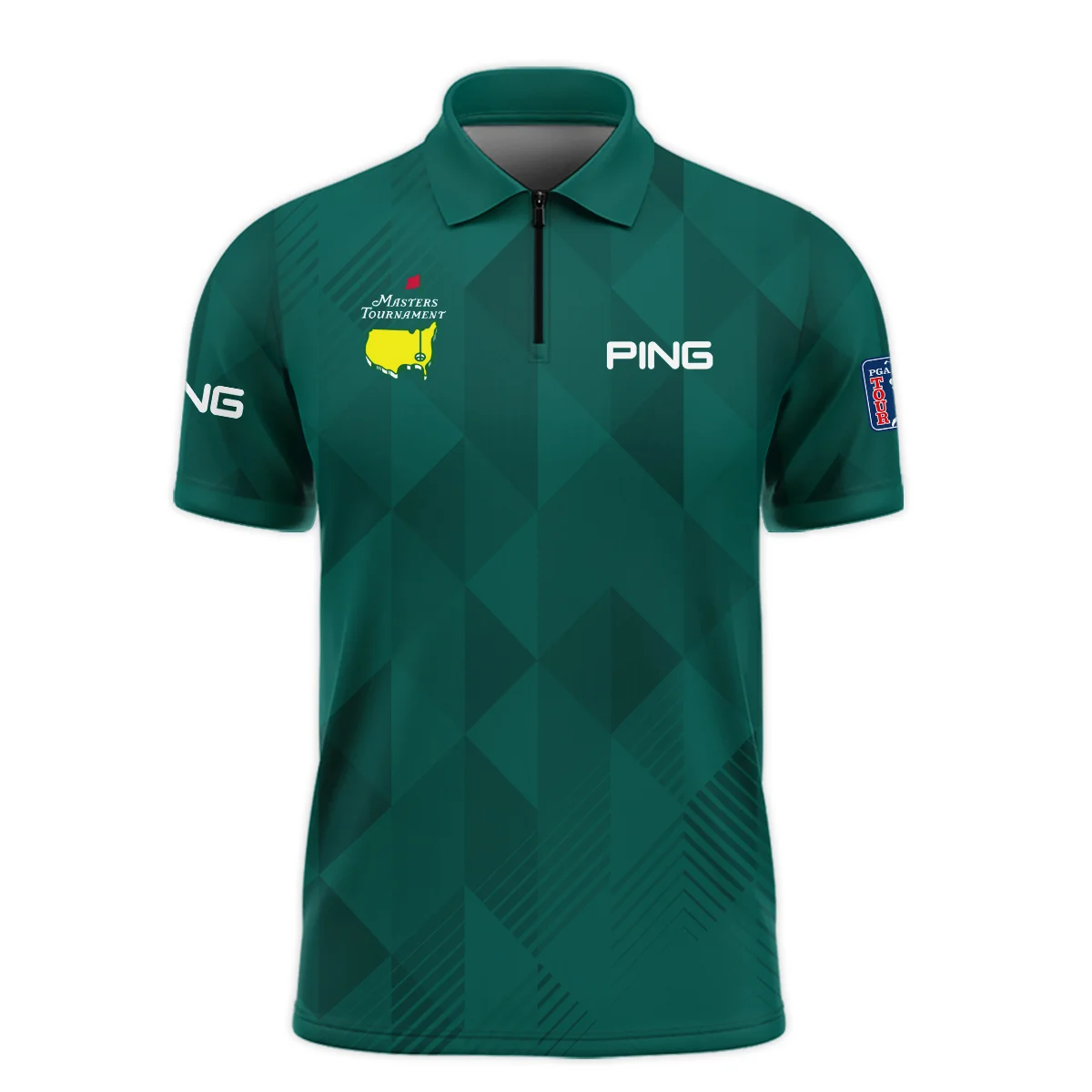 Masters Tournament Golf Sport Ping Zipper Polo Shirt Sports Triangle Abstract Green Zipper Polo Shirt For Men