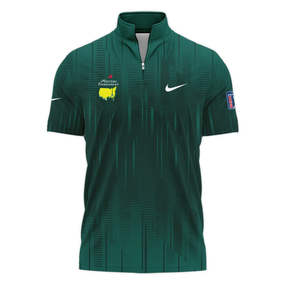 Masters Tournament Nike Dark Green Gradient Stripes Pattern Style Classic, Short Sleeve Polo Shirts Quarter-Zip Casual Slim Fit Mock Neck Basic