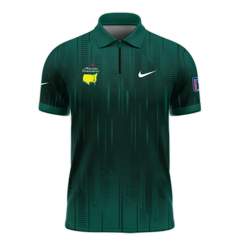 Masters Tournament Nike Dark Green Gradient Stripes Pattern Zipper Polo Shirt Style Classic Zipper Polo Shirt For Men