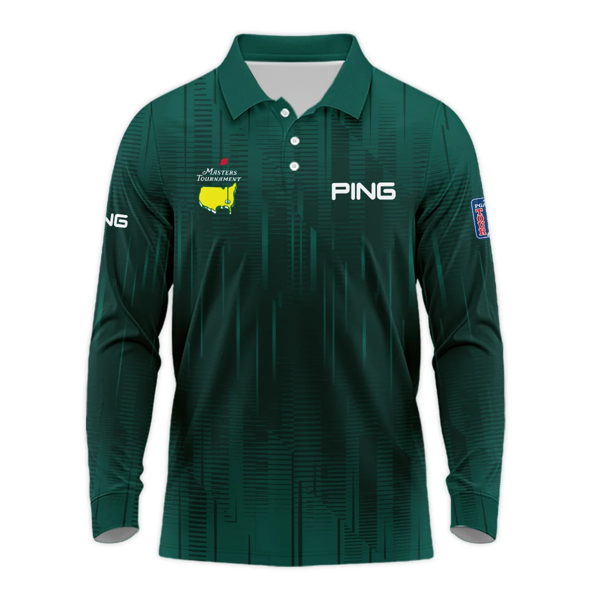 Masters Tournament Ping Dark Green Gradient Stripes Pattern Long Polo Shirt Style Classic Long Polo Shirt For Men