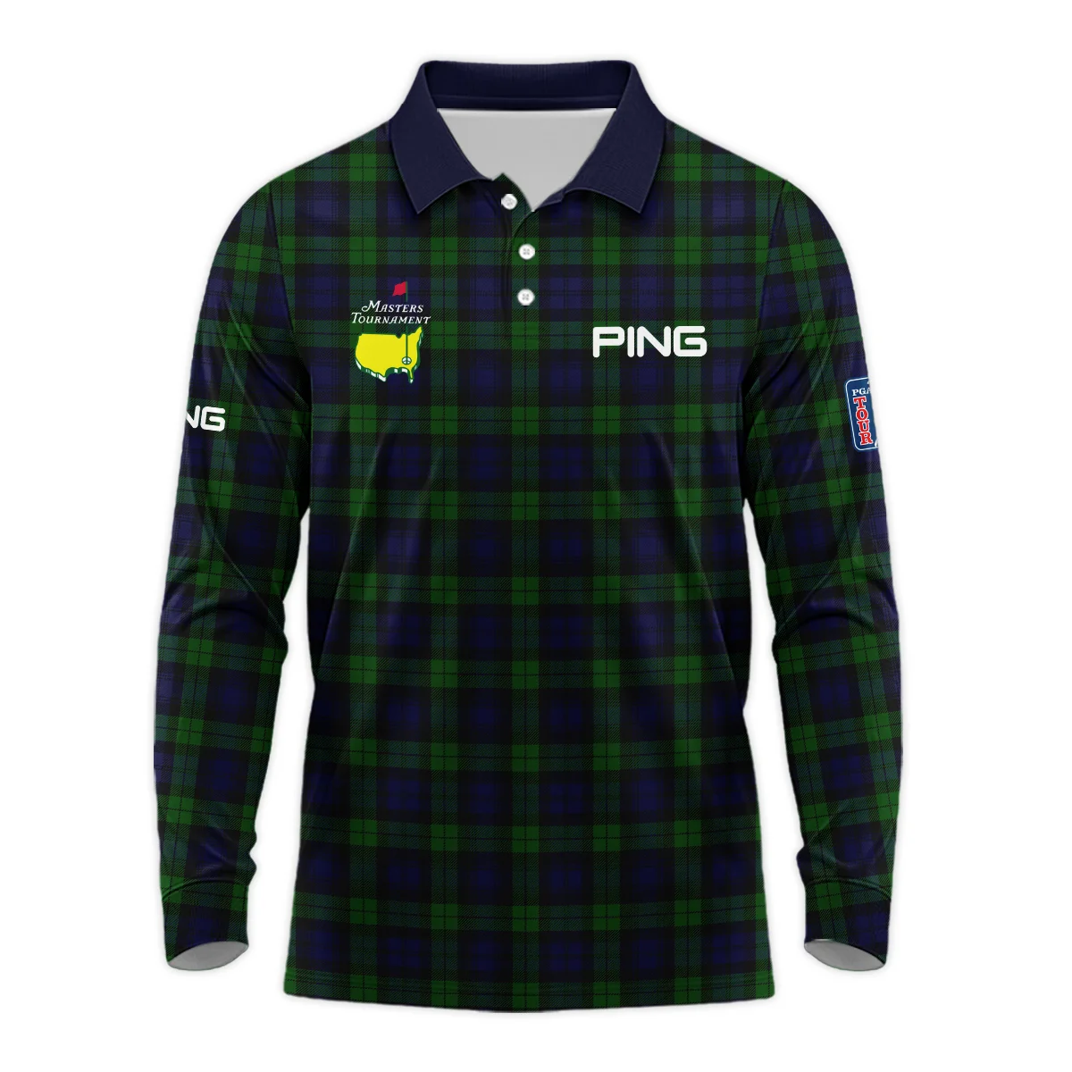 Masters Tournament Ping Golf Long Polo Shirt Sports Green Purple Black Watch Tartan Plaid All Over Print Long Polo Shirt For Men