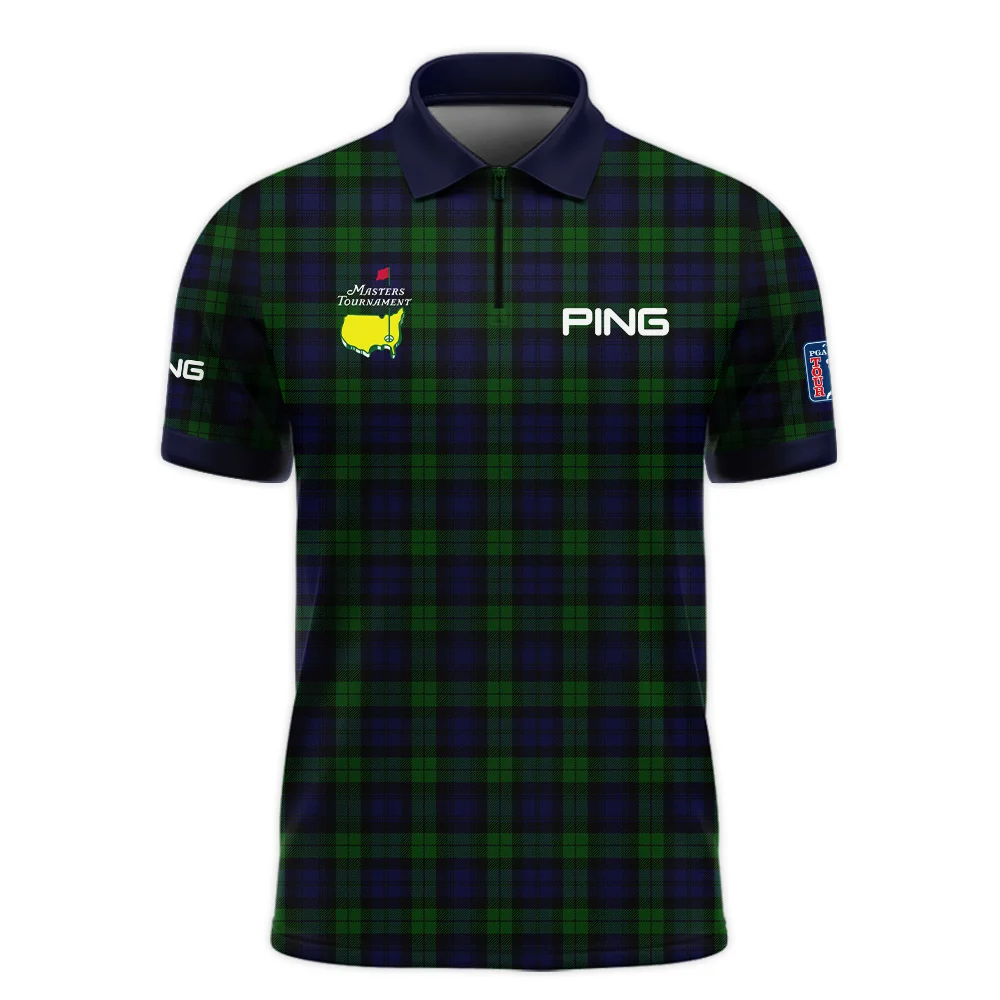 Masters Tournament Ping Golf Zipper Polo Shirt Sports Green Purple Black Watch Tartan Plaid All Over Print Zipper Polo Shirt For Men