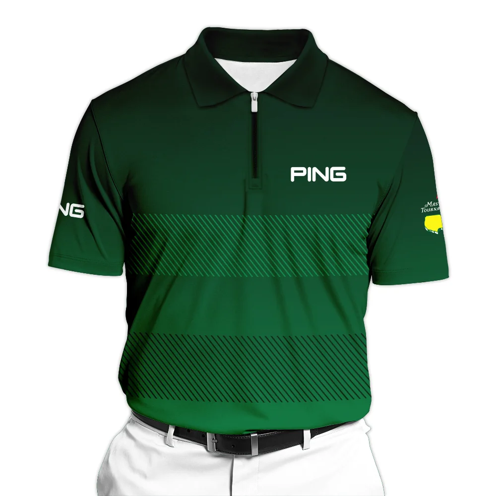 Masters Tournament Ping Sports Zipper Polo Shirt Green Gradient Stripes Pattern All Over Print Zipper Polo Shirt For Men