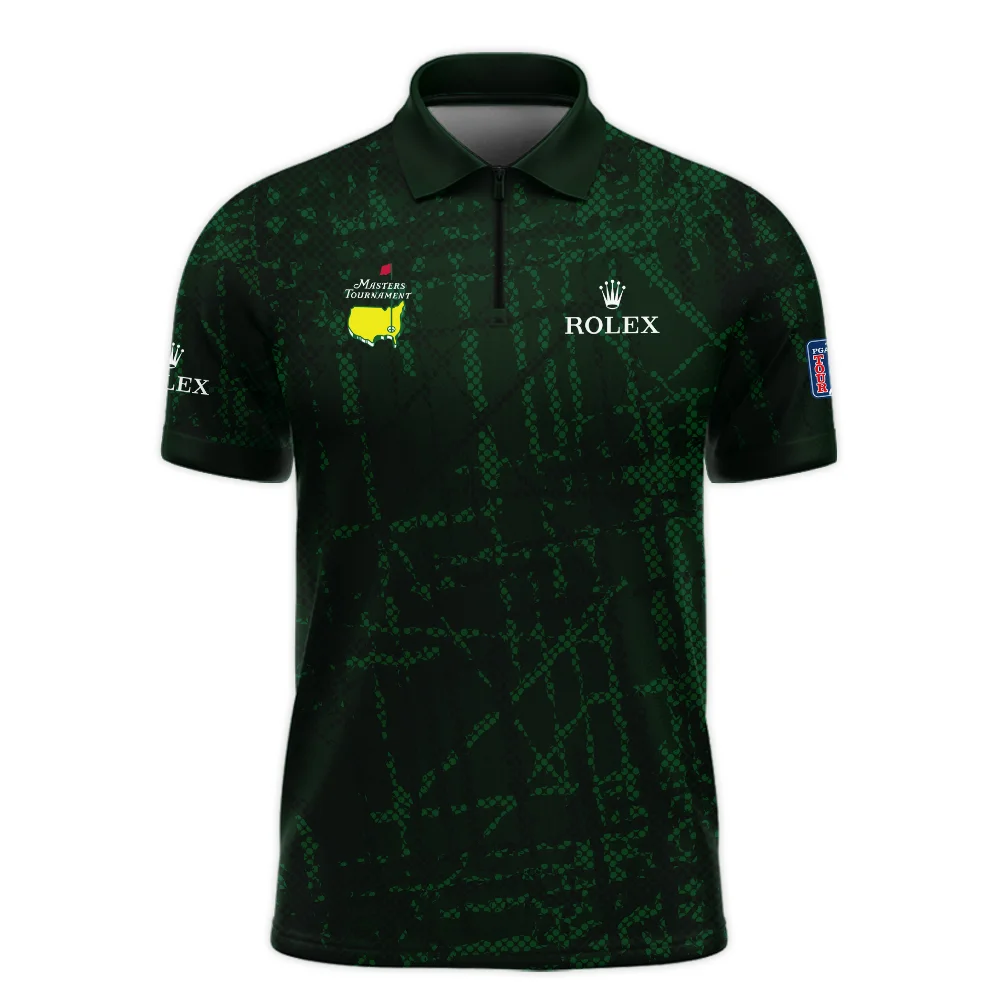 Masters Tournament Rolex Golf Pattern Halftone Green Zipper Polo Shirt Style Classic Zipper Polo Shirt For Men