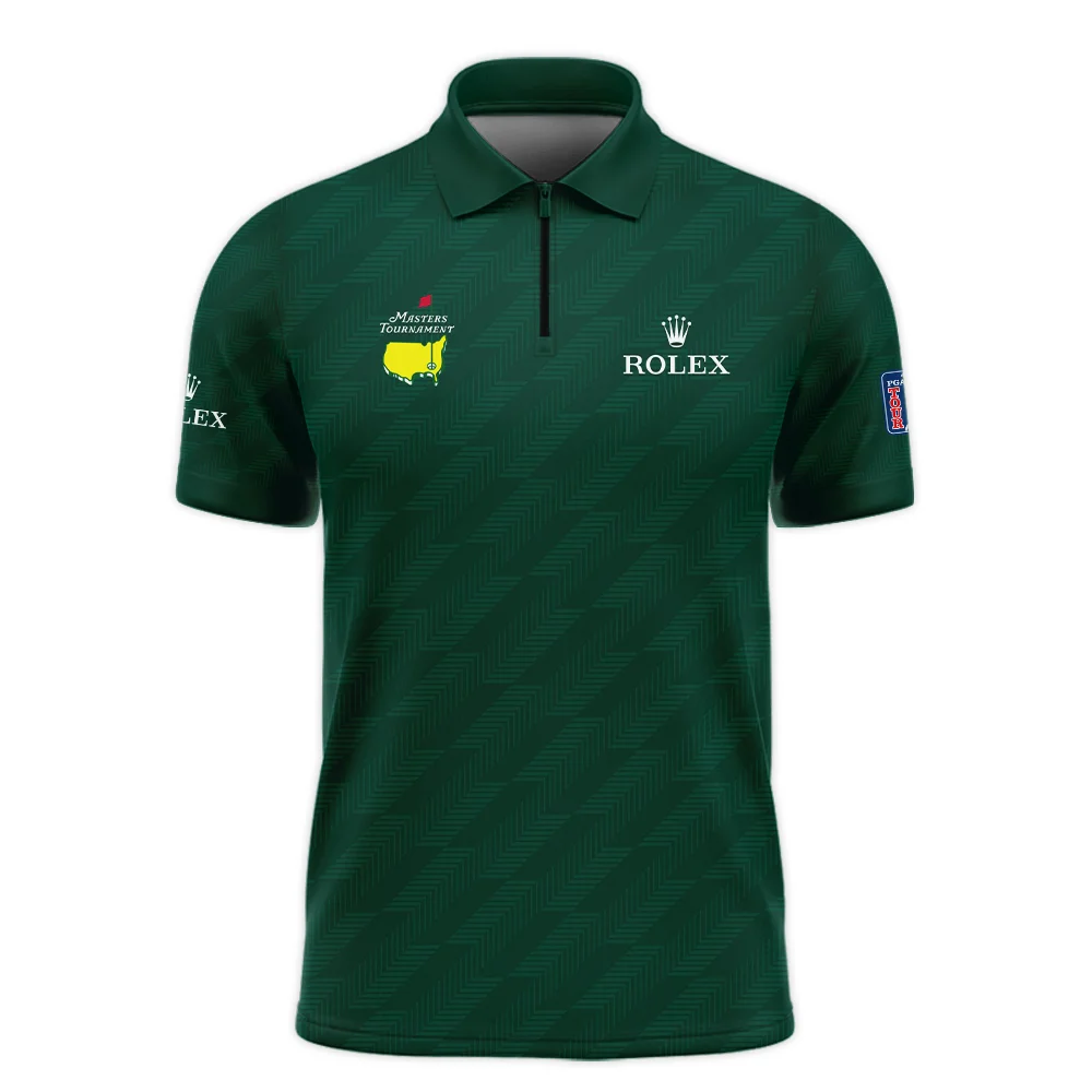 Masters Tournament Rolex Star Dark Green Pattern Zipper Polo Shirt Style Classic Zipper Polo Shirt For Men