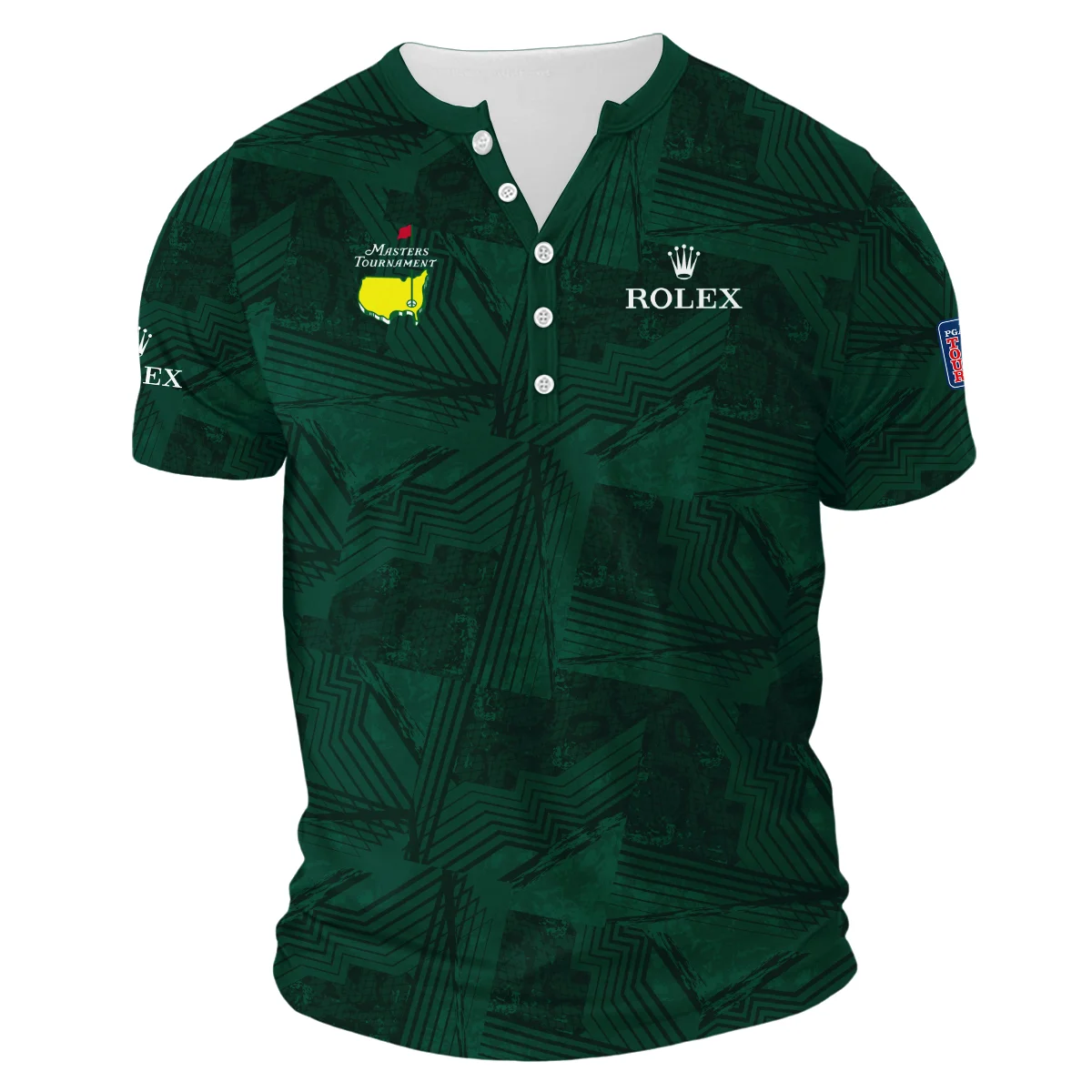 Masters Tournament Rolex Sublimation Sports Dark Green V-Neck Button up Henley Shirts Style Classic