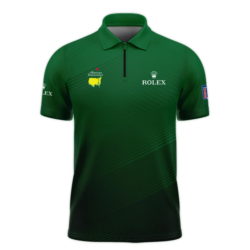 Masters Tournament Stripe Gradient Dark Green Abstract Pattern Rolex Zipper Polo Shirt Style Classic Zipper Polo Shirt For Men