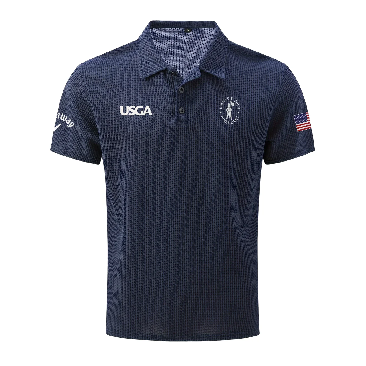 Navy Callaway 124th U.S. Open Pinehurst Mesh Comfy Men’s Stretch Solid Short Sleeve Lapel Golf Shirt