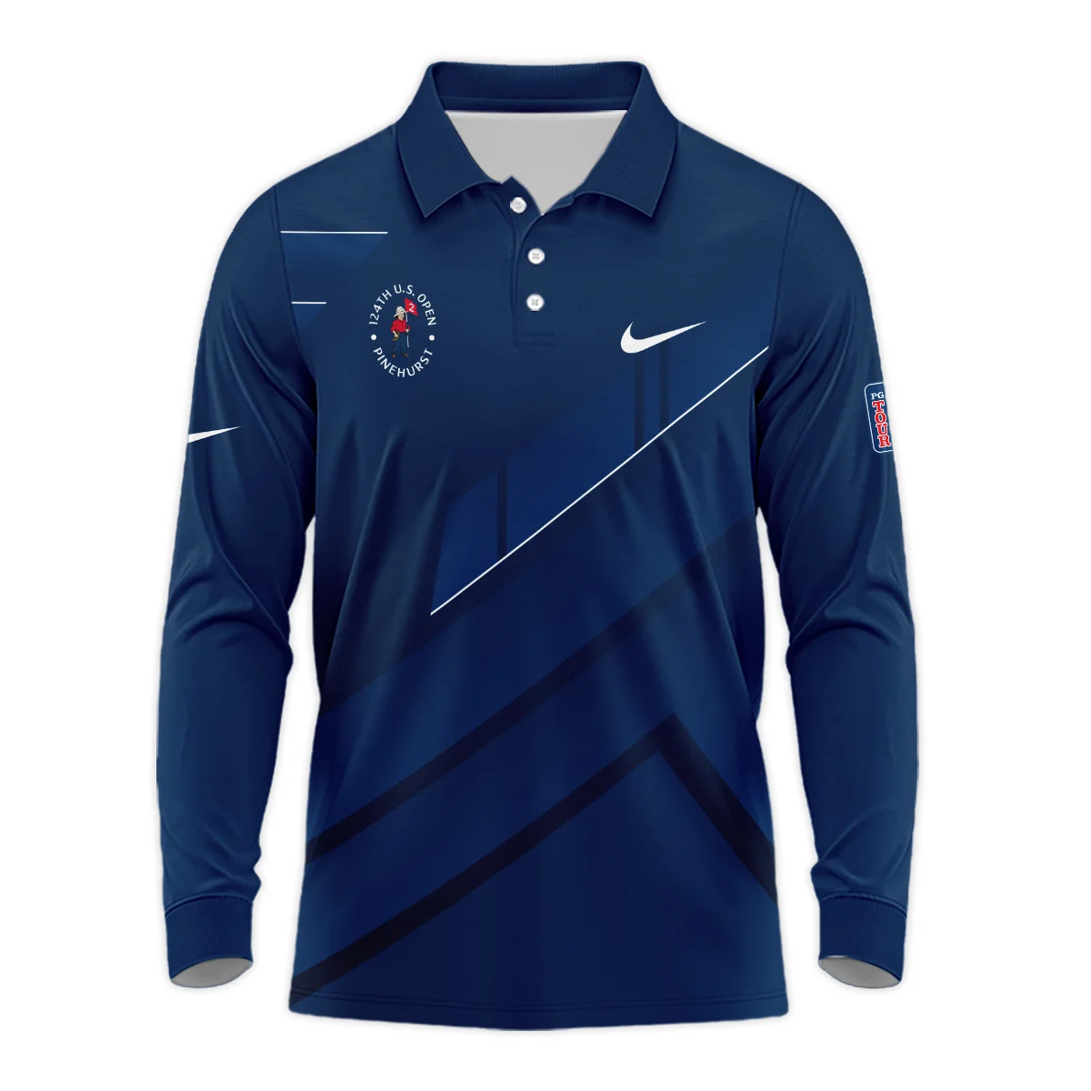 Nike 124th U.S. Open Pinehurst Blue Gradient With White Straight Line Long Polo Shirt Style Classic Long Polo Shirt For Men