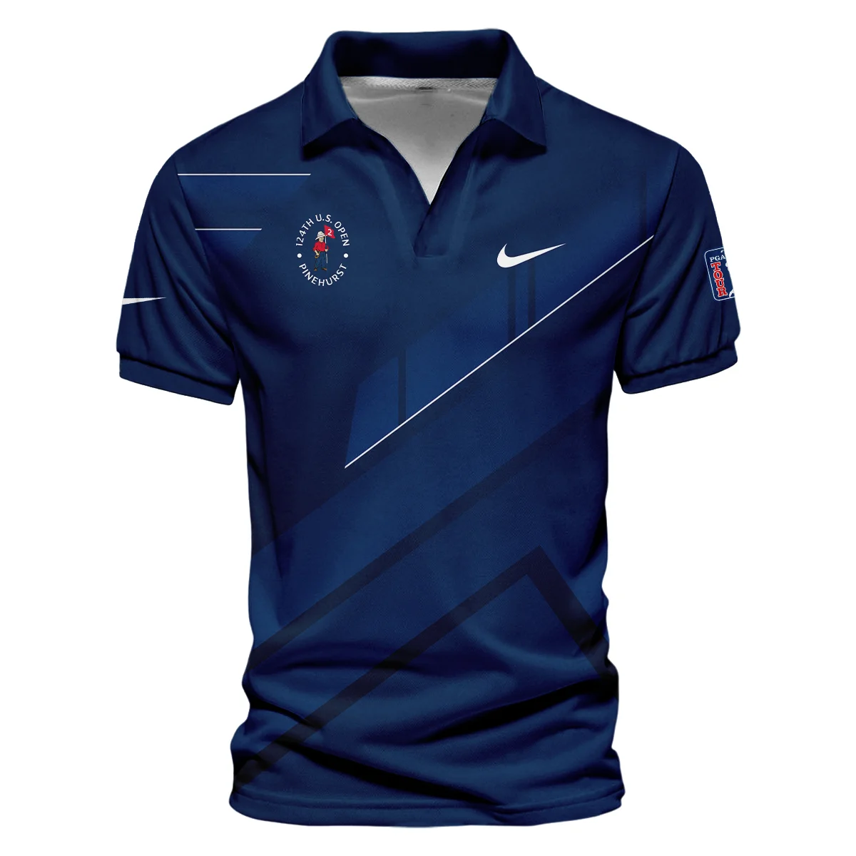 Nike 124th U.S. Open Pinehurst Blue Gradient With White Straight Line Vneck Polo Shirt Style Classic Polo Shirt For Men