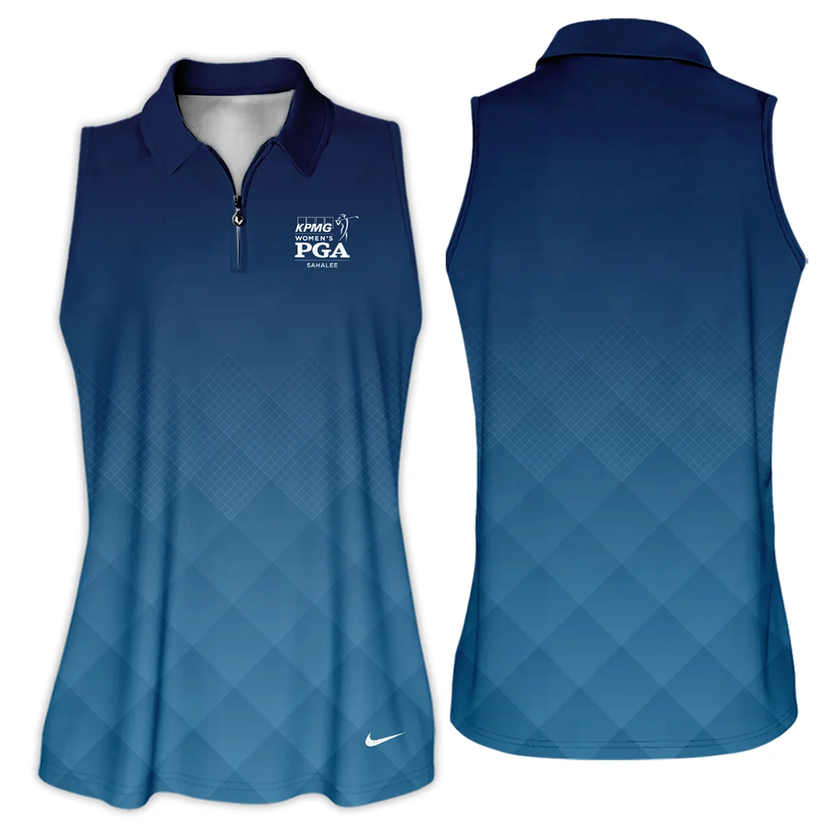 Nike 2024 KPMG Women's PGA Championship Blue Diamond Abstract Zipper Sleeveless Polo Shirt