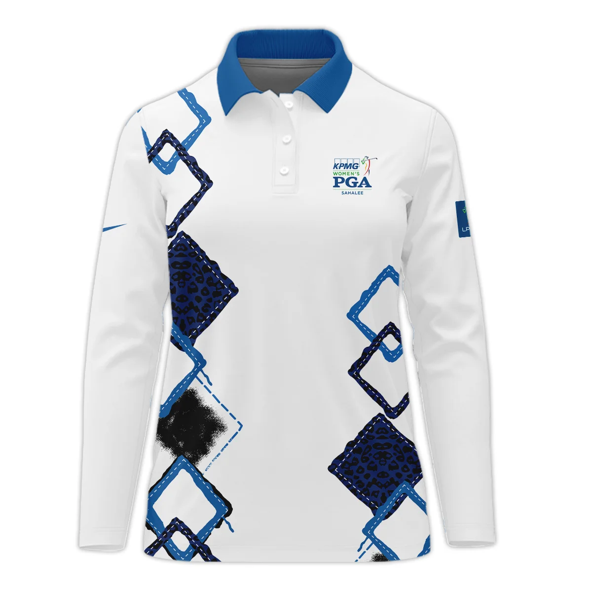 Nike 2024 KPMG Women's PGA Championship Dark Blue Grunge Brush Pattern Background Long Polo Shirt