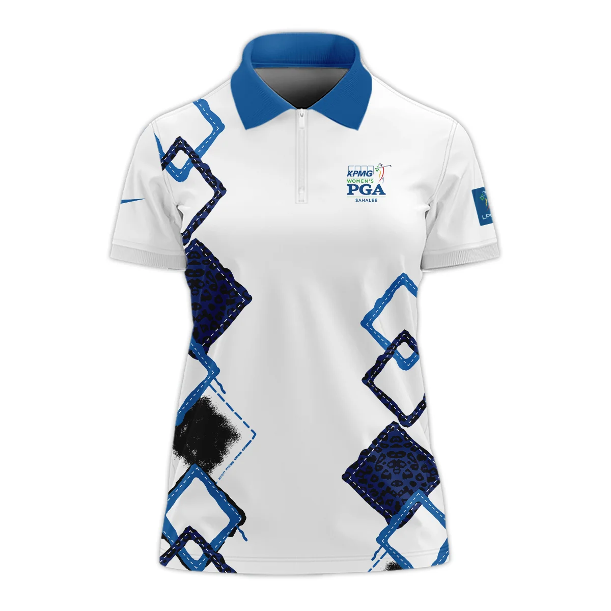 Nike 2024 KPMG Women's PGA Championship Dark Blue Grunge Brush Pattern Background Zipper Short Polo Shirt