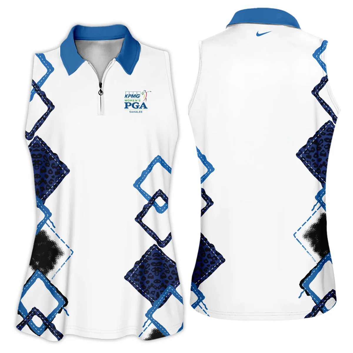 Nike 2024 KPMG Women's PGA Championship Dark Blue Grunge Brush Pattern Background Zipper Sleeveless Polo Shirt