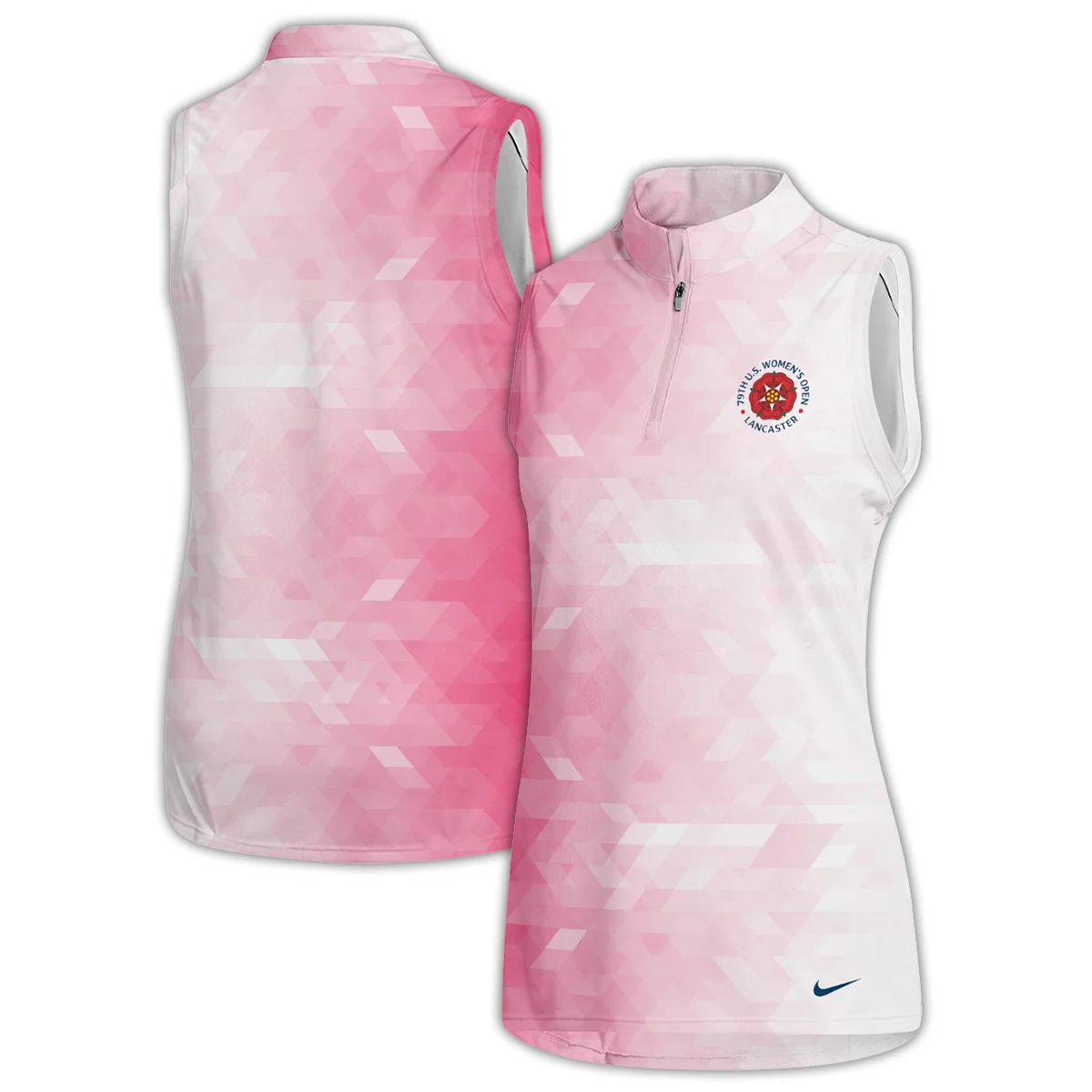 Nike 79th U.S. Women’s Open Lancaster Pink Abstract Background Quater Zip Sleeveless Polo Shirt