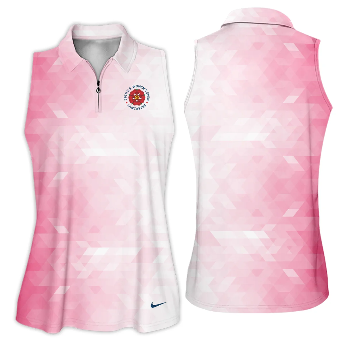 Nike 79th U.S. Women’s Open Lancaster Pink Abstract Background Zipper Sleeveless Polo Shirt