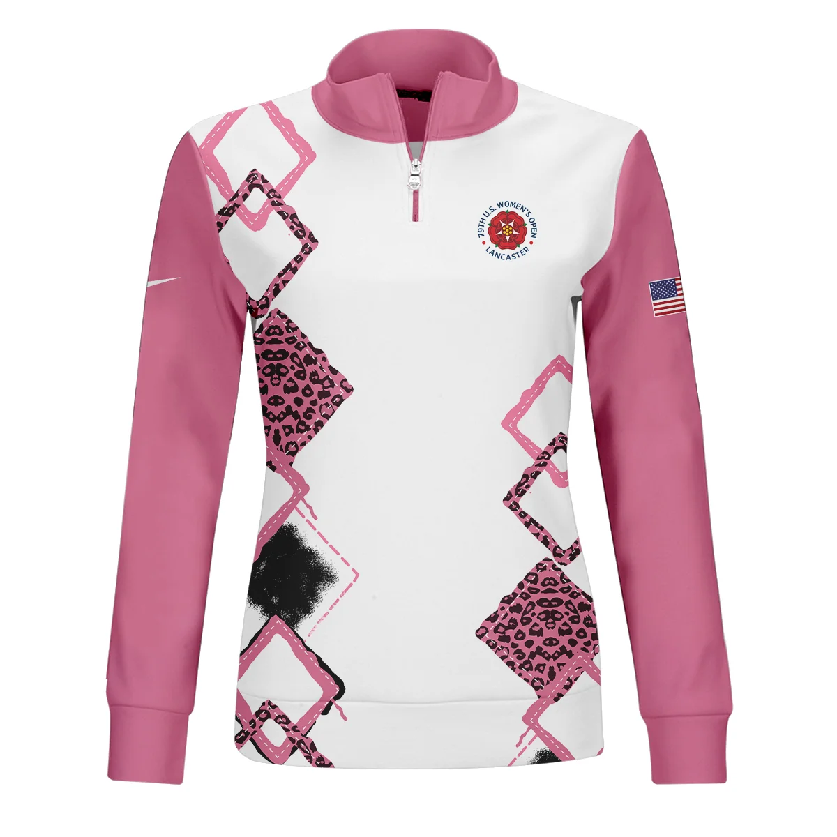 Nike 79th U.S. Women’s Open Lancaster Pink Leopard Pattern White Quater Zip Women