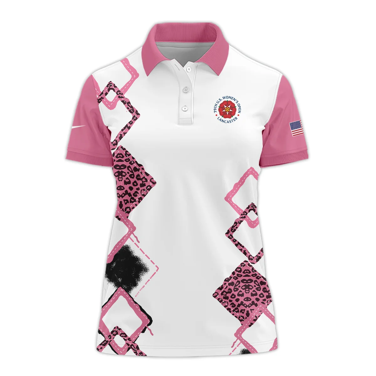 Nike 79th U.S. Women’s Open Lancaster Pink Leopard Pattern White Short Polo Shirt