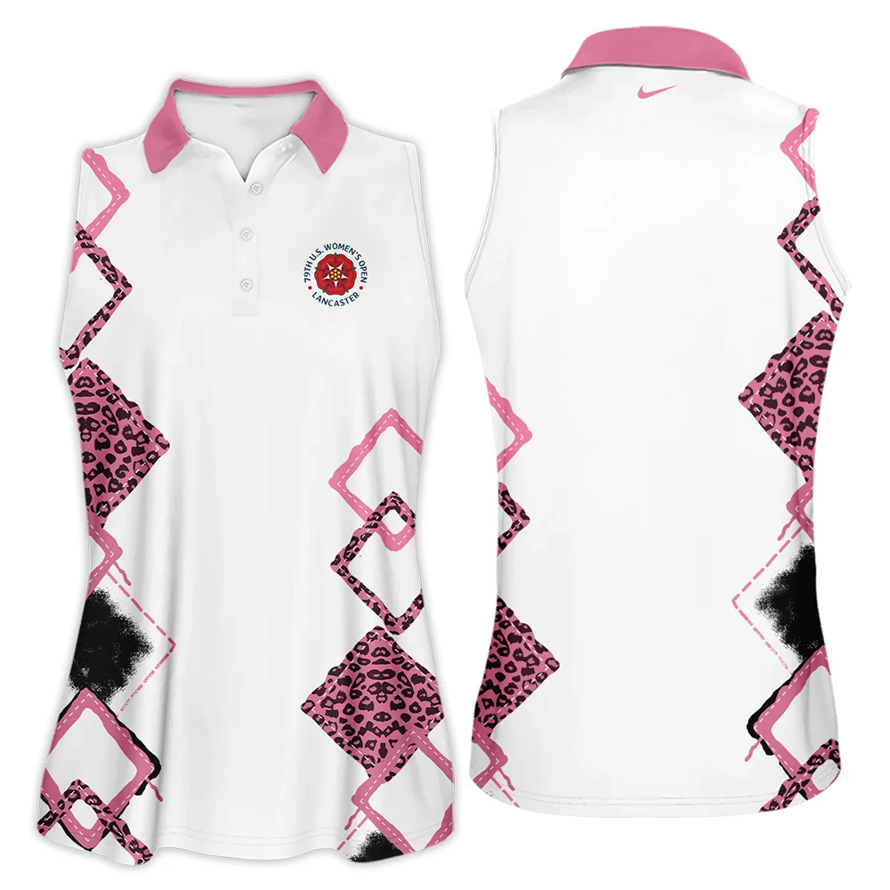 Nike 79th U.S. Women’s Open Lancaster Pink Leopard Pattern White Sleeveless Polo Shirt