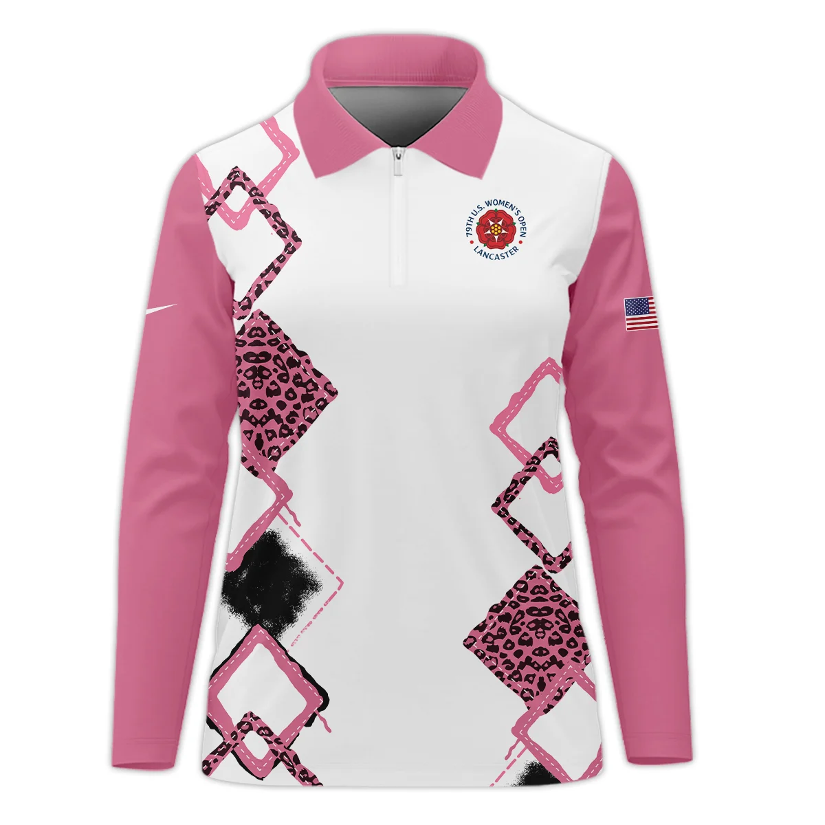 Nike 79th U.S. Women’s Open Lancaster Pink Leopard Pattern White Zipper Long Polo Shirt