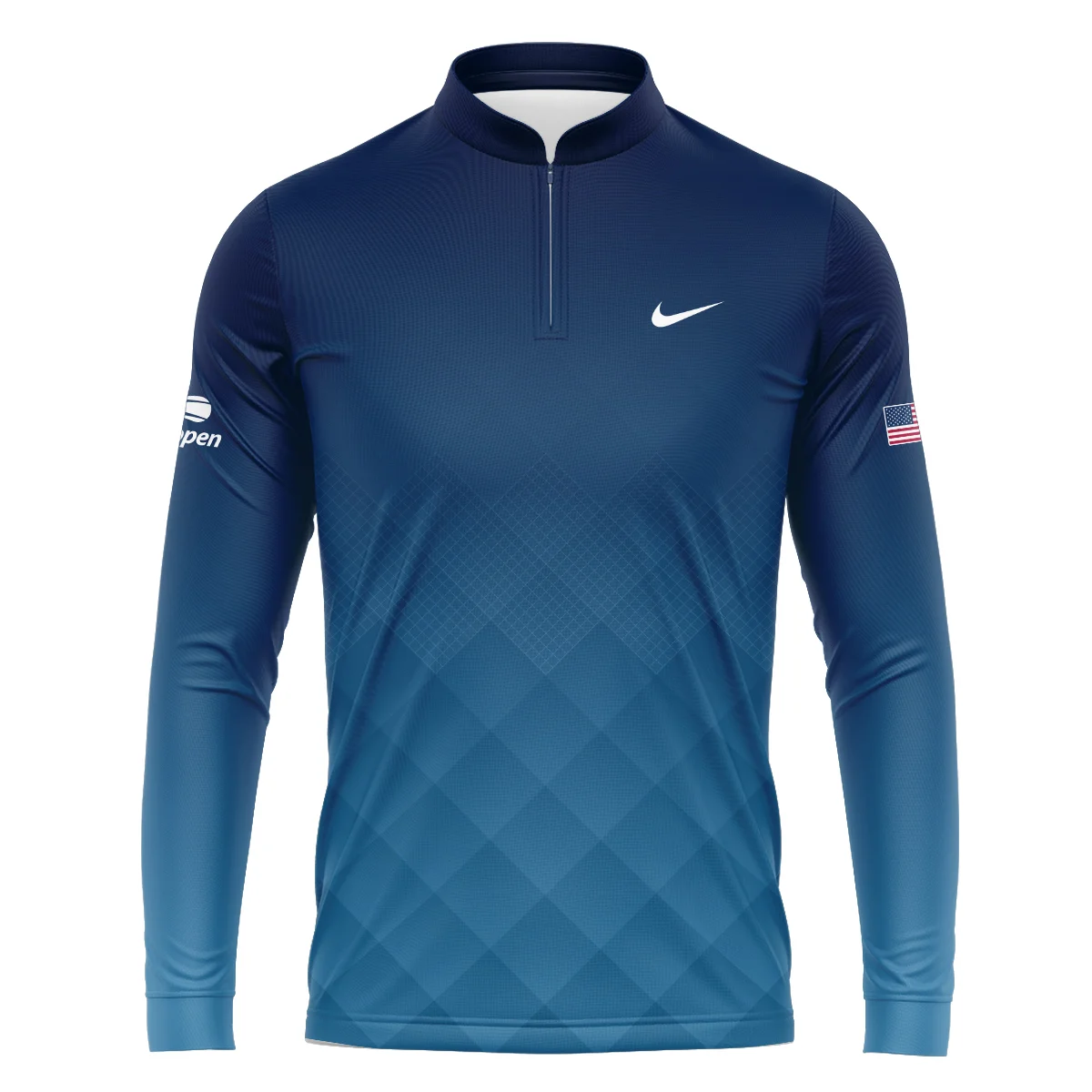 Nike Blue Abstract Background US Open Tennis Champions Mandarin collar Quater-Zip Long Sleeve