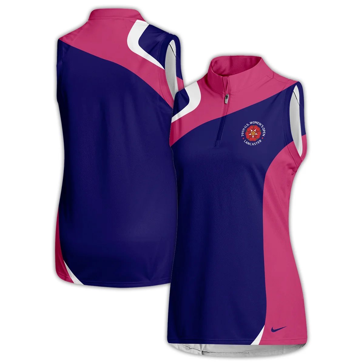 Nike Blue Pink White 79th U.S. Women’s Open Lancaster Quater Zip Sleeveless Polo Shirt