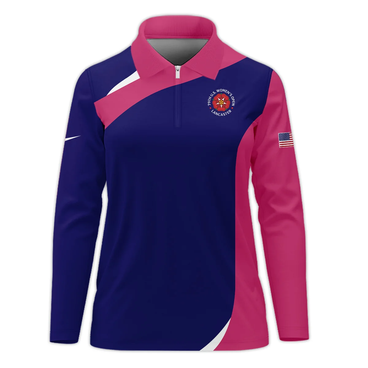 Nike Blue Pink White 79th U.S. Women’s Open Lancaster Zipper Long Polo Shirt