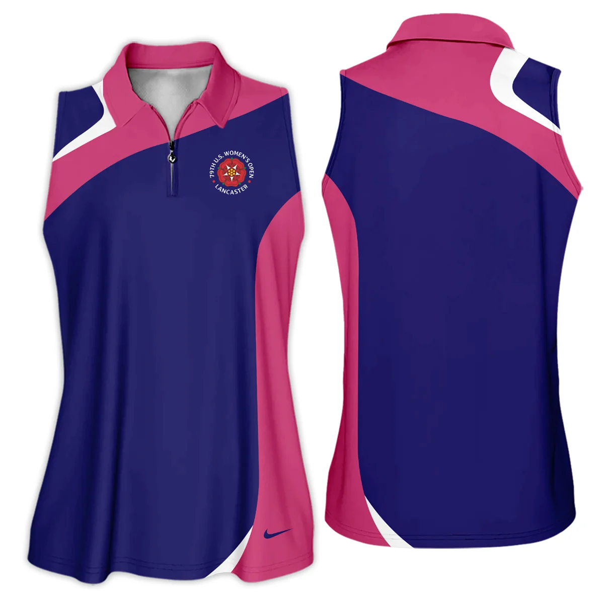 Nike Blue Pink White 79th U.S. Women’s Open Lancaster Zipper Sleeveless Polo Shirt