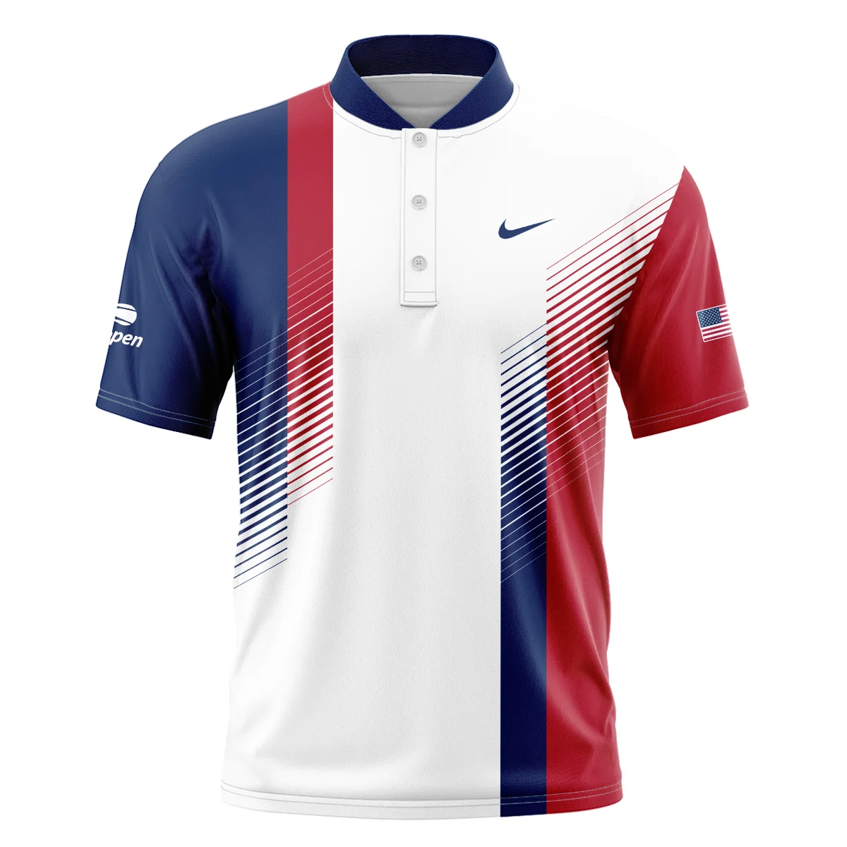 Nike Blue Red Straight Line White US Open Tennis Champions Short Sleeve Round Neck Polo Shirts