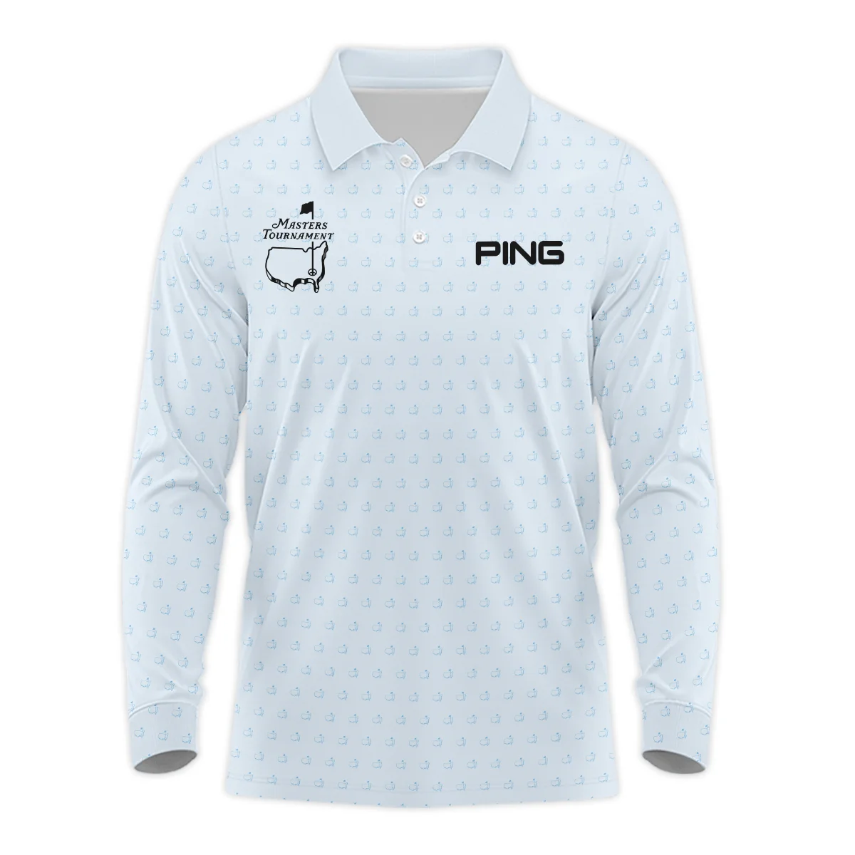 Pattern Masters Tournament Ping Long Polo Shirt White Light Blue Color Pattern Logo  Long Polo Shirt For Men