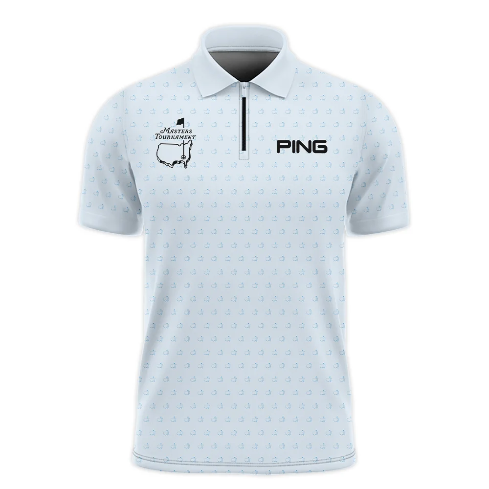 Pattern Masters Tournament Ping Zipper Polo Shirt White Light Blue Color Pattern Logo  Zipper Polo Shirt For Men