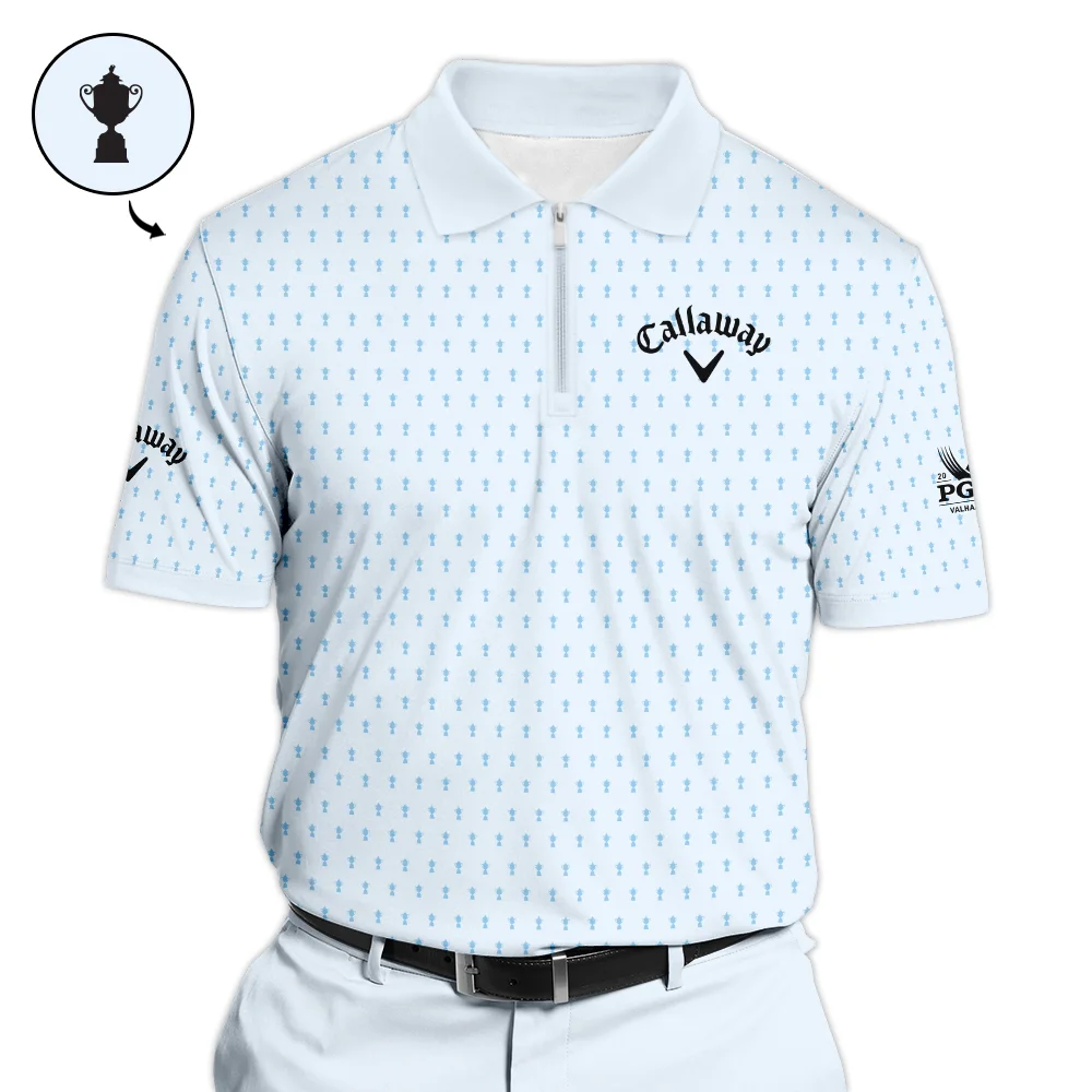 PGA Championship Valhalla Sports Callaway Zipper Polo Shirt Cup Pattern Light Blue Pastel All Over Print Zipper Polo Shirt For Men