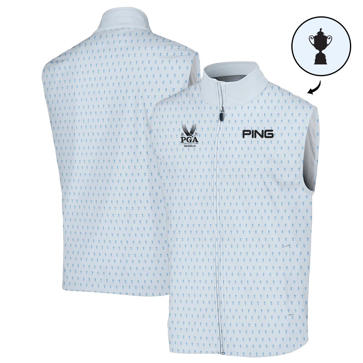 PGA Championship Valhalla Sports Ping Sleeveless Jacket Cup Pattern Light Blue Pastel All Over Print Sleeveless Jacket