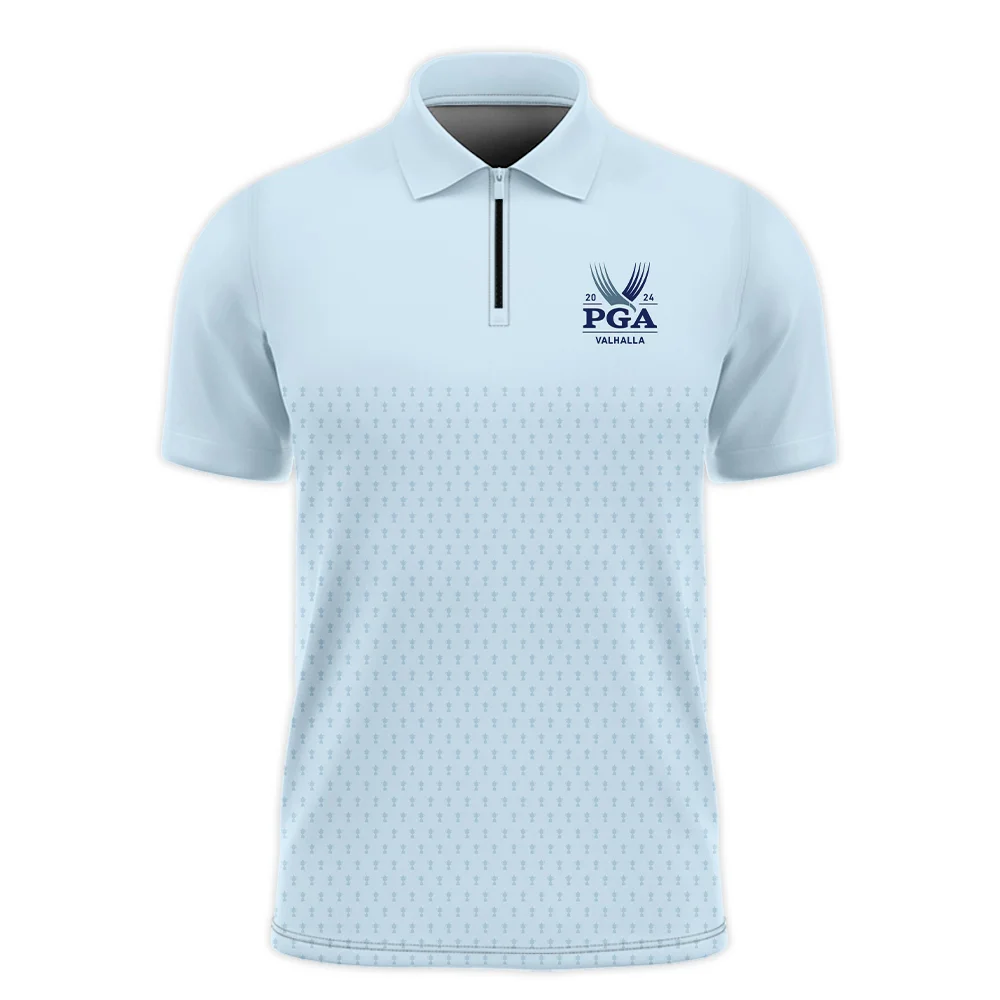 PGA Trophy Pattern Light Blue 2024 PGA Championship Valhalla Ping Zipper Polo Shirt Style Classic Zipper Polo Shirt For Men