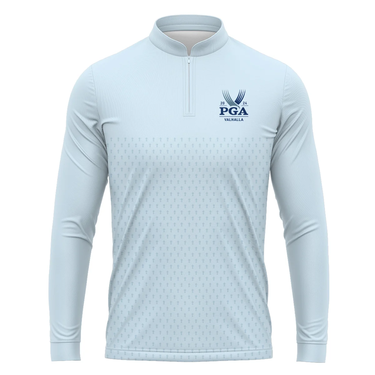 PGA Trophy Pattern Light Blue 2024 PGA Championship Valhalla Rolex Mandarin collar Quater-Zip Long Sleeve