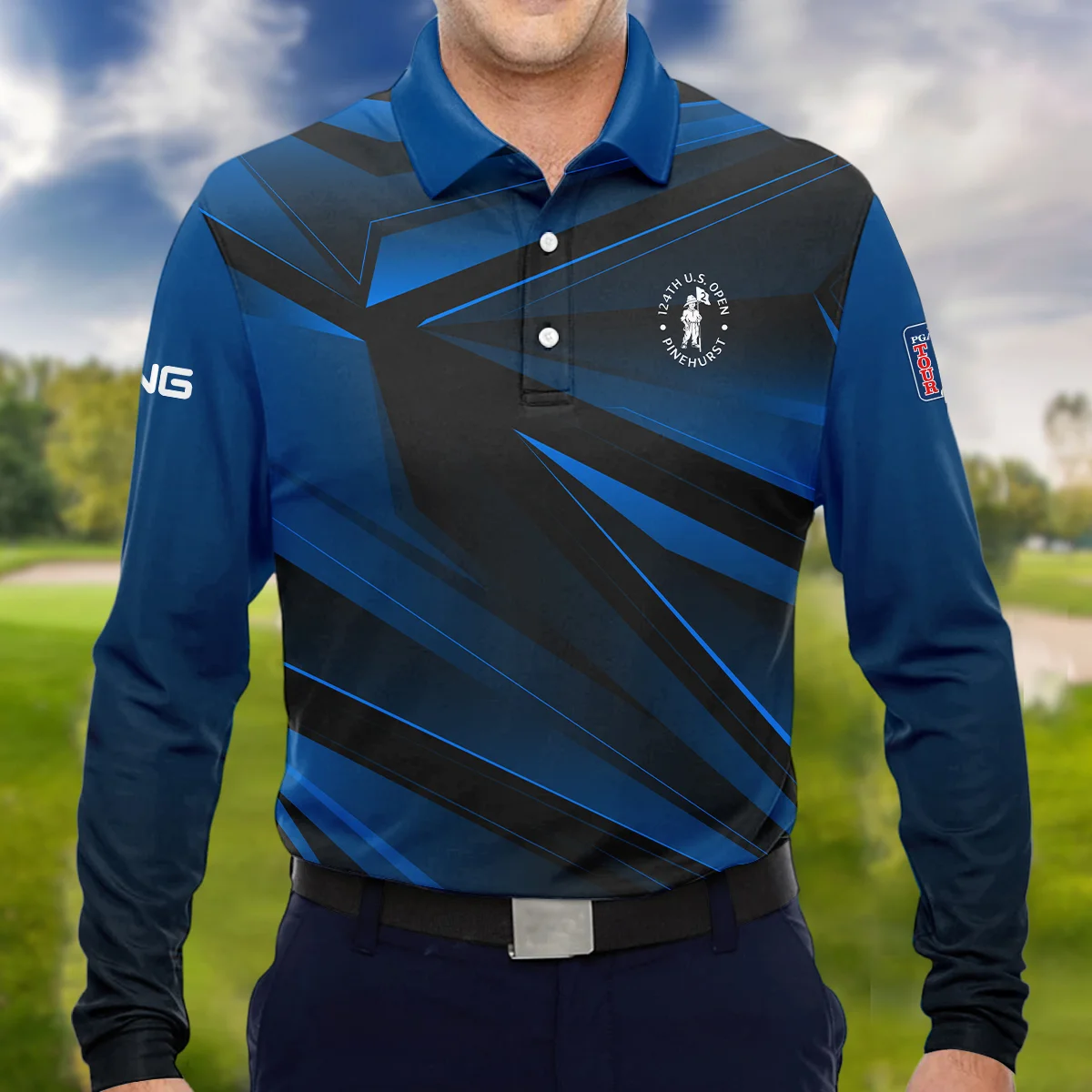 Ping 124th U.S. Open Pinehurst Dark Blue Gradient Sublimation Long Polo Shirt Style Classic