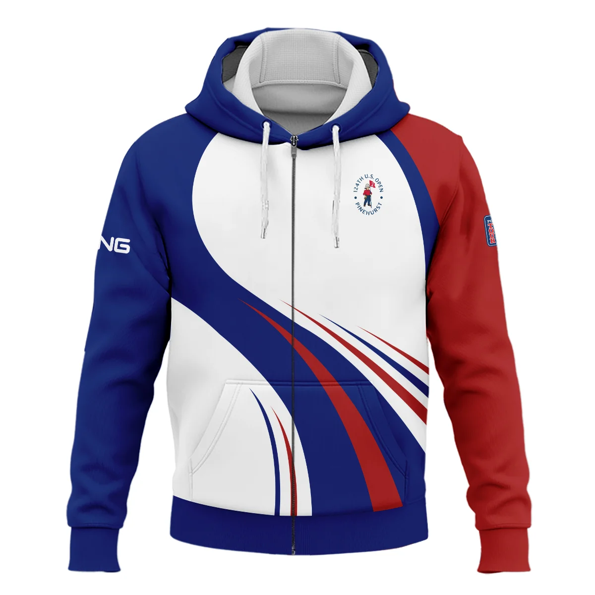 Ping 124th U.S. Open Pinehurst Golf Blue Red White Background Zipper Hoodie Shirt Style Classic Zipper Hoodie Shirt