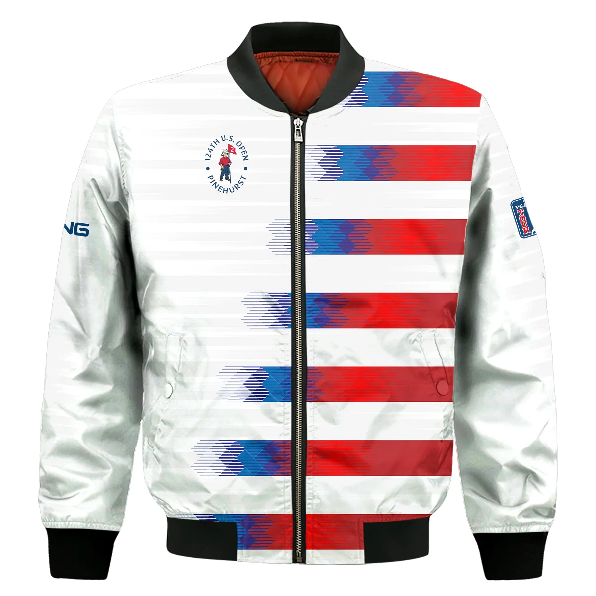 Ping 124th U.S. Open Pinehurst Golf Sport Bomber Jacket Blue Red White Abstract All Over Print Bomber Jacket