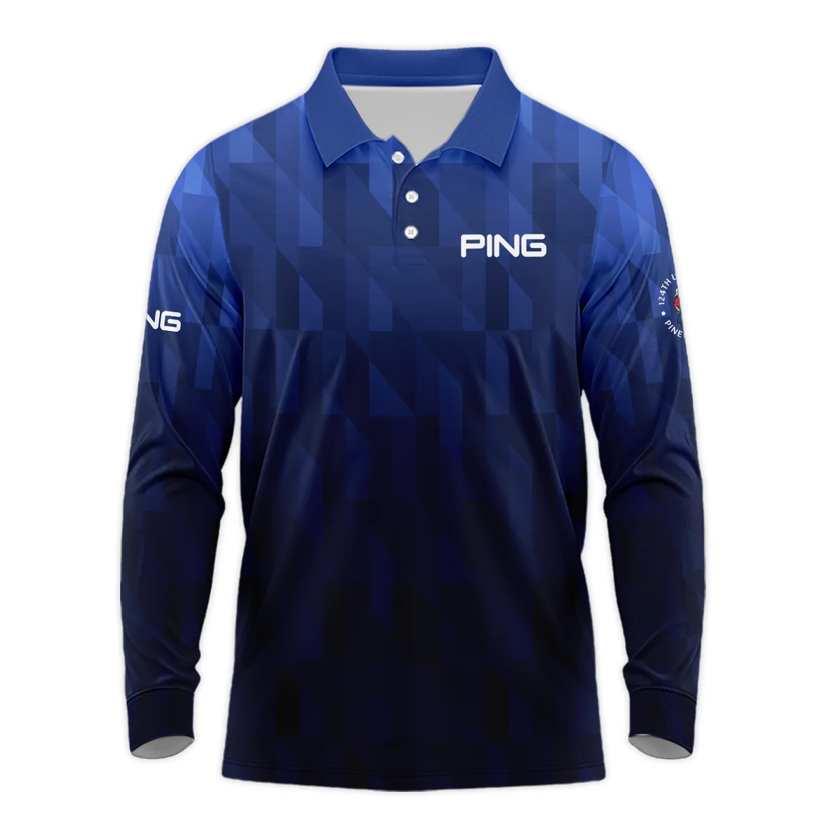 Ping 124th U.S. Open Pinehurst Golf Sport Long Polo Shirt Blue Fabric Geometric Pattern  All Over Print Long Polo Shirt For Men