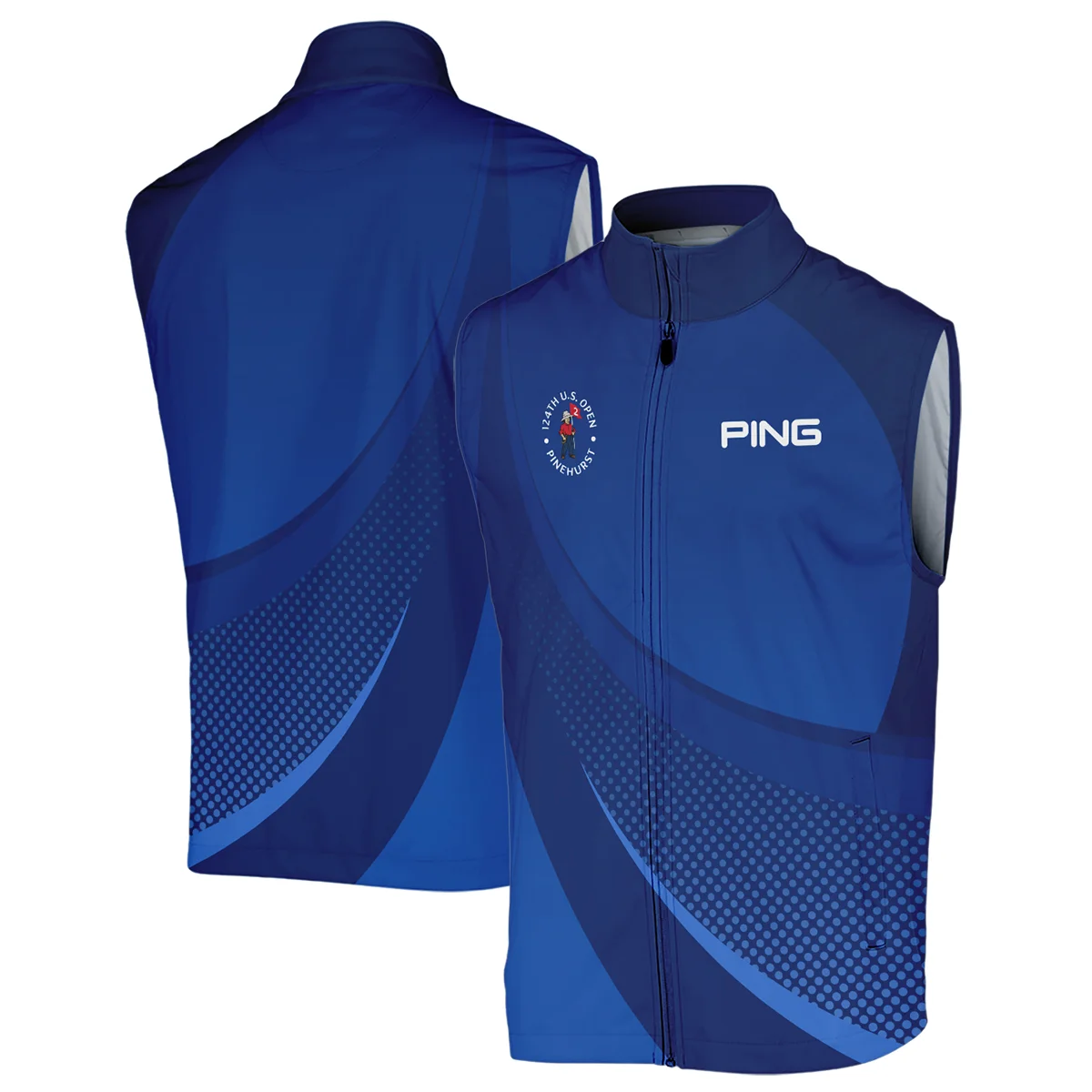 Ping 124th U.S. Open Pinehurst Golf Sport Sleeveless Jacket Dark Blue Gradient Halftone Pattern All Over Print Sleeveless Jacket