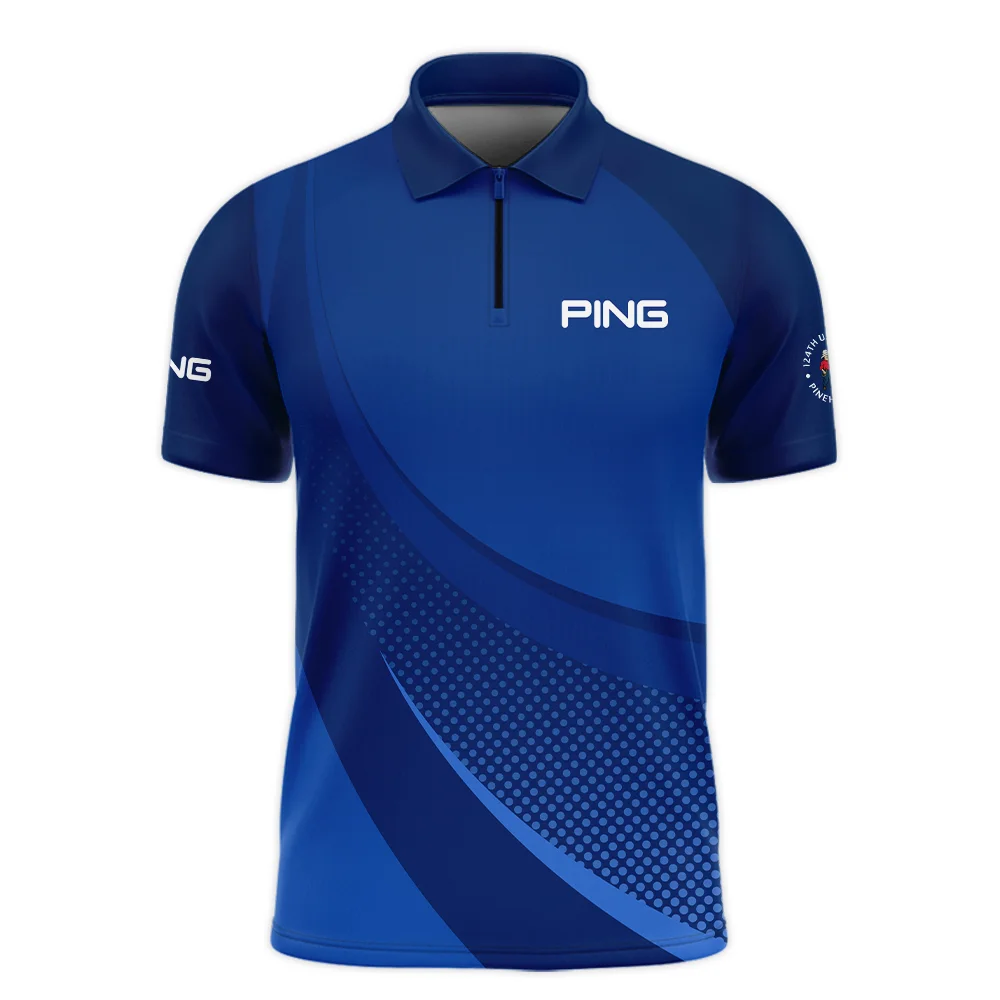 Ping 124th U.S. Open Pinehurst Golf Sport Zipper Polo Shirt Dark Blue Gradient Halftone Pattern All Over Print Zipper Polo Shirt For Men