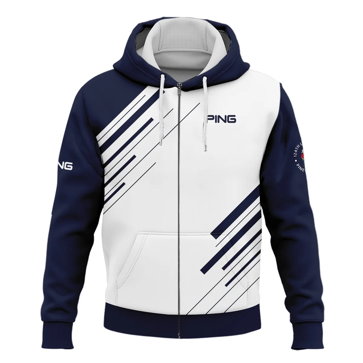 Ping 124th U.S. Open Pinehurst Golf Zipper Hoodie Shirt Striped Pattern Dark Blue White All Over Print Zipper Hoodie Shirt