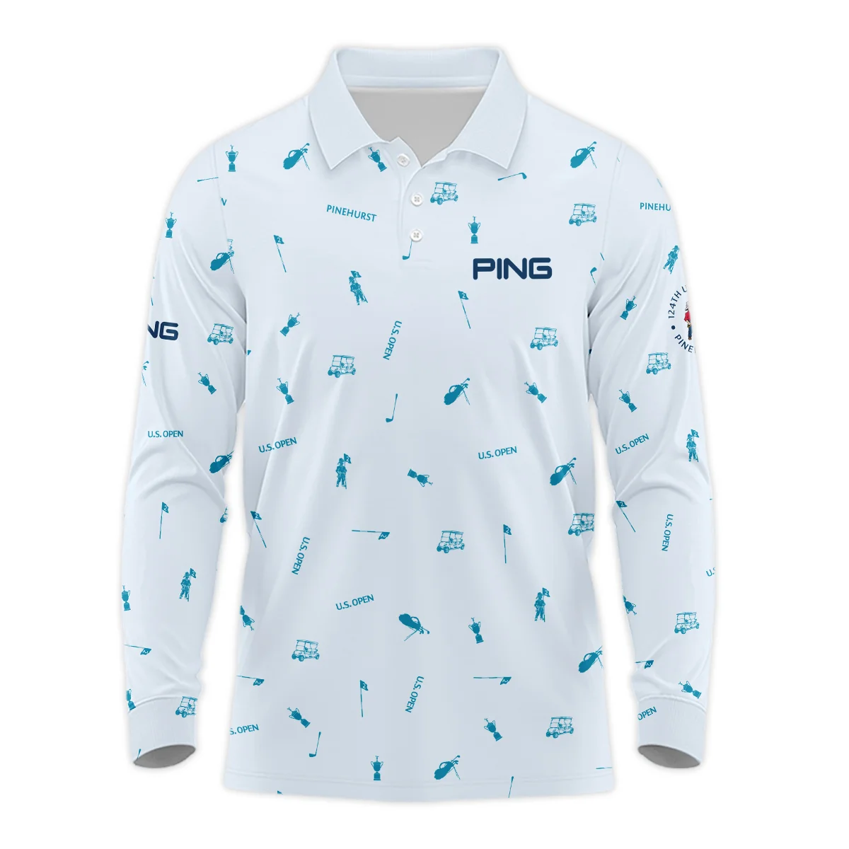 Ping 124th U.S. Open Pinehurst Long Polo Shirt Light Blue Pastel Golf Pattern All Over Print Long Polo Shirt For Men