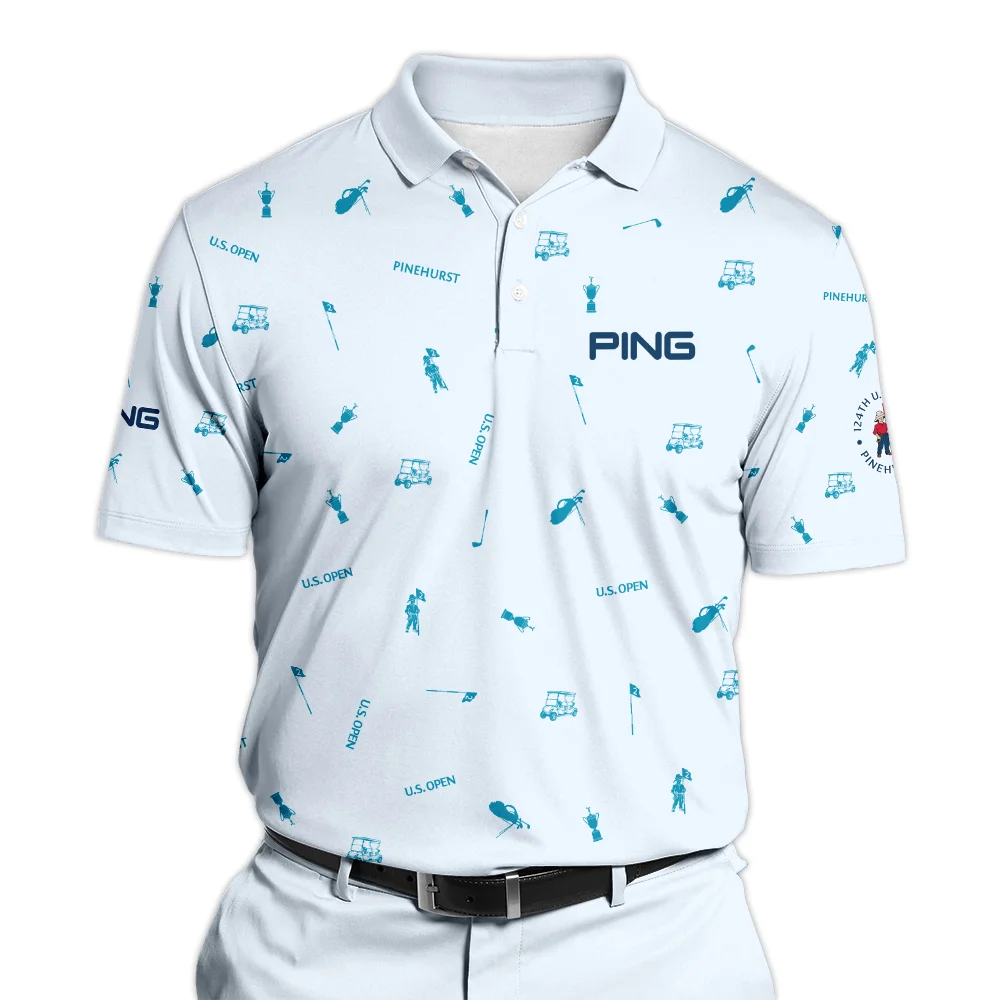 Ping 124th U.S. Open Pinehurst Polo Shirt Light Blue Pastel Golf Pattern All Over Print Polo Shirt For Men