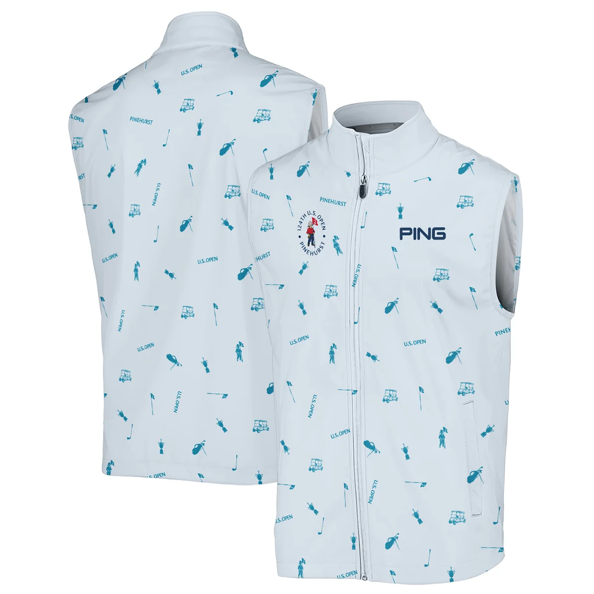 Ping 124th U.S. Open Pinehurst Sleeveless Jacket Light Blue Pastel Golf Pattern All Over Print Sleeveless Jacket