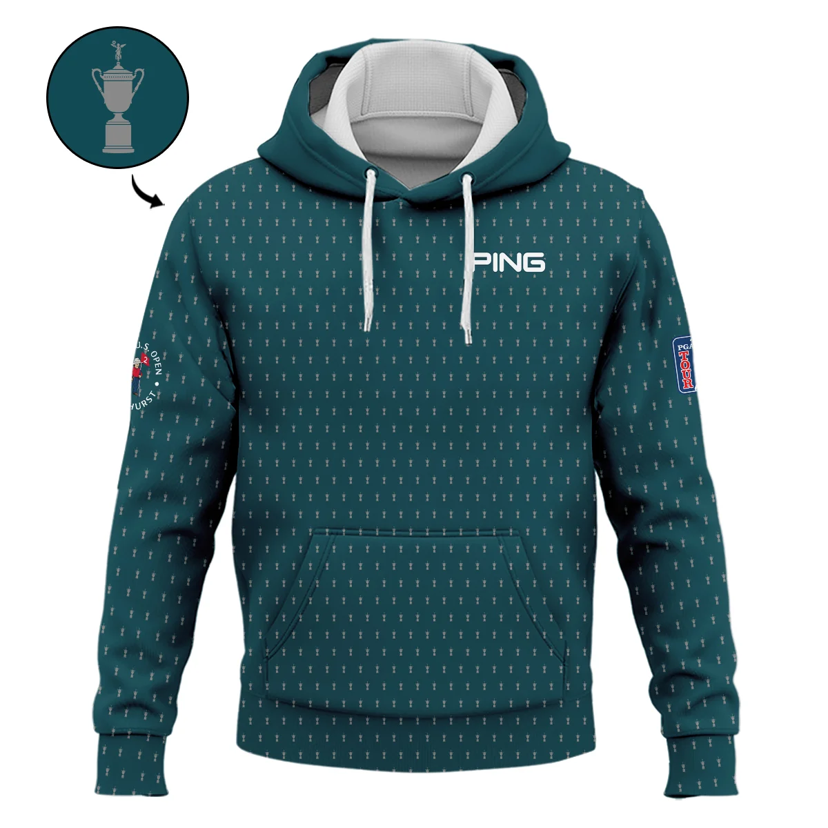 Ping 124th U.S. Open Pinehurst Sports Hoodie Shirt Cup Pattern Green All Over Print Hoodie Shirt